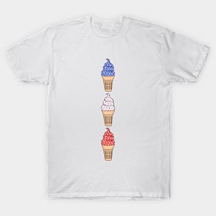 Red, White, and Blue Ice Cream Cones, with Star Sprinkles T-Shirt